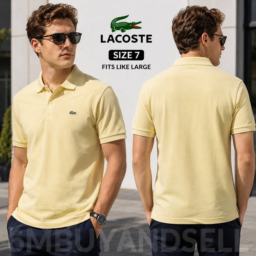 Lacoste Mens Pique Polo Shirt Yellow Short Sleeve Logo Cotton 5191L Size 7 Large
